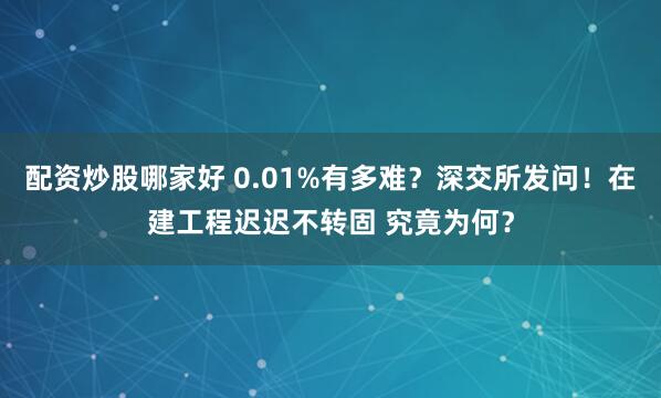 配资炒股哪家好 0.01%有多难？深交所发问！在建工程迟迟不转固 究竟为何？